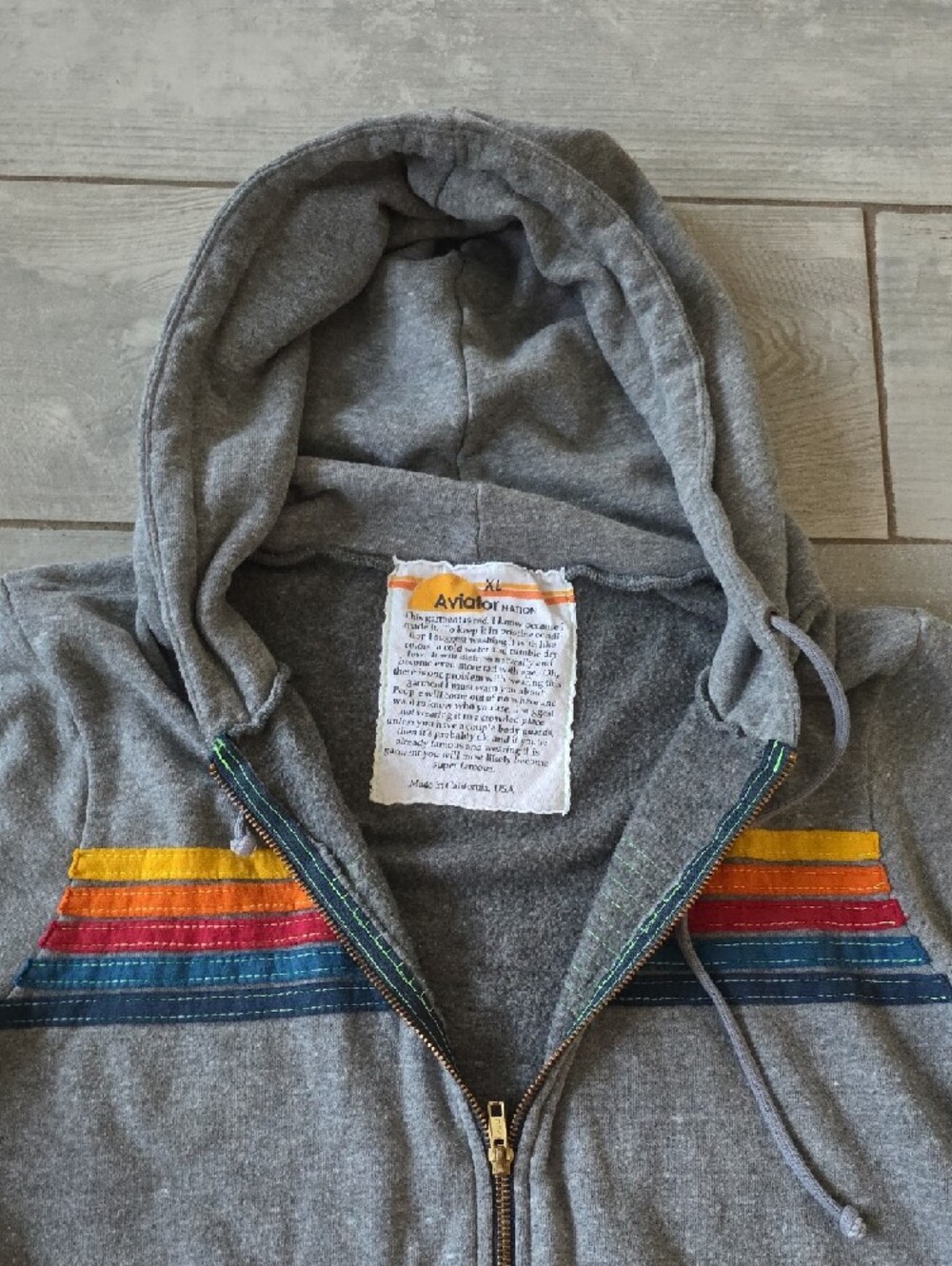 Aviator Nation Gray Zip-Up 5-Stripe Hoodie - Picture 5 of 13